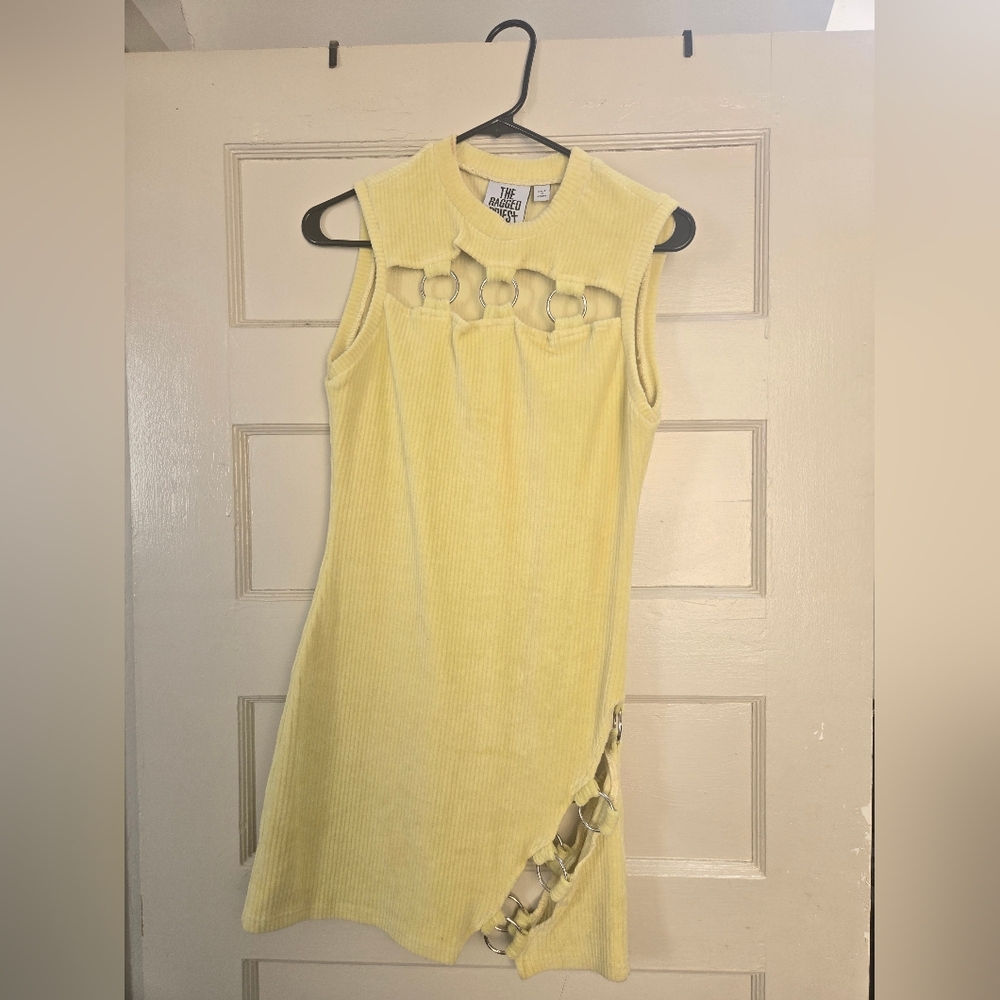 The Ragged Priest Yellow Sleeveless Dress with Cut-Out Details, Silver Hardware